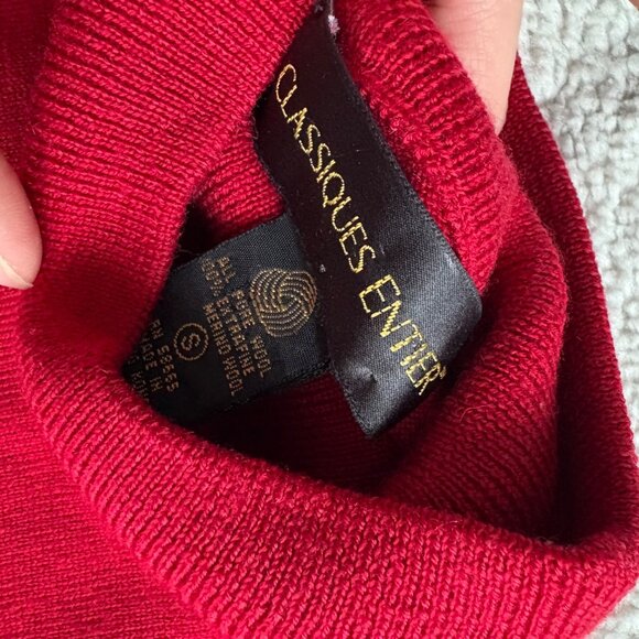 Classiques Entier 100% Merino Wool Mock Neck Sweater Cherry Red sz S - Picture 3 of 5